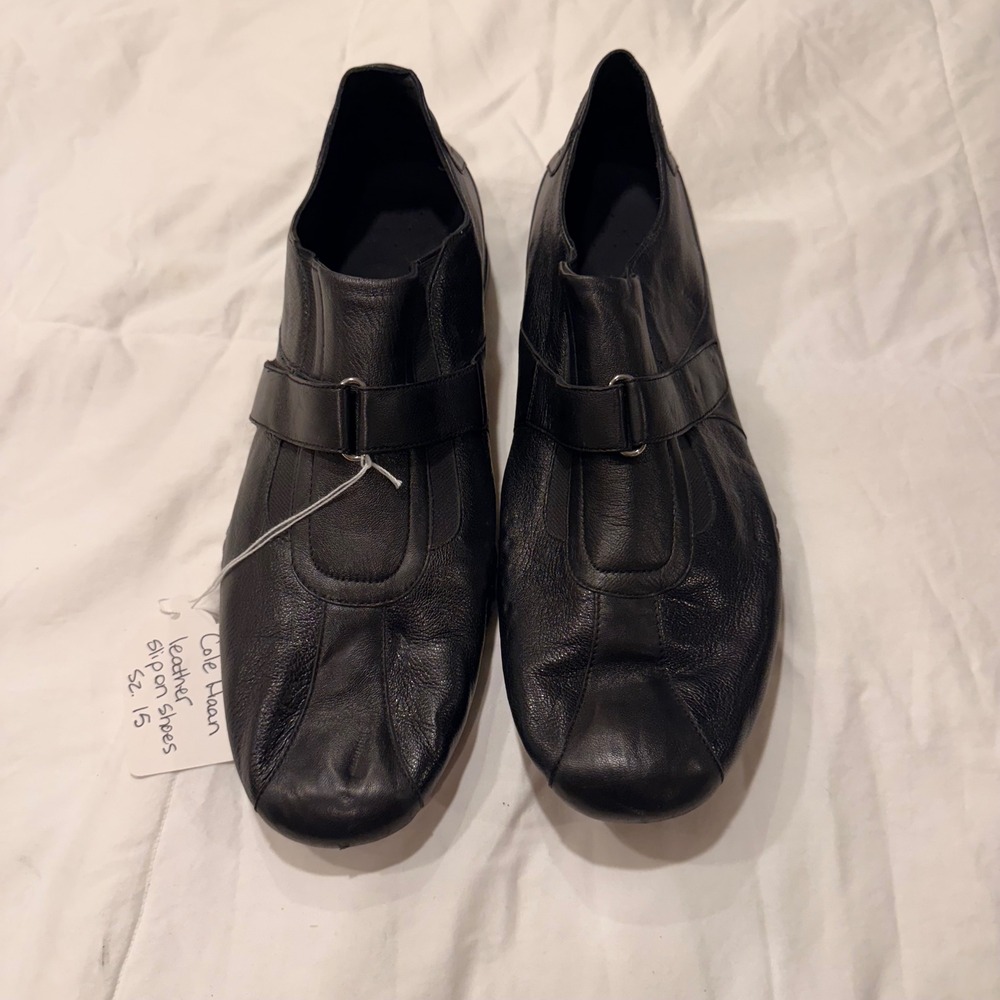 Cole Haan Nike Air Black Leather Slip On Shoes Loafers C03563 Mens 15 M